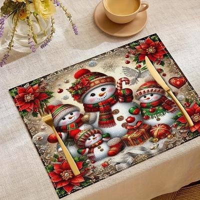 4pcs Christmas Linen Placemats - Vibrant Holiday Table Mats for Kitchen, Party & Home Decor,Easy-Clean Festive Dining Essentials