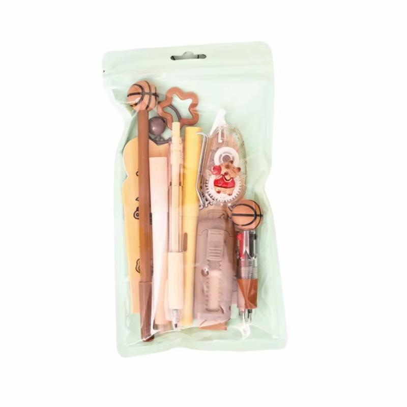 1Set Cartoon School Stationery Set Pens Stick Note Student Tools Gift Kit Eraser Large Capacity Learning Gift Box