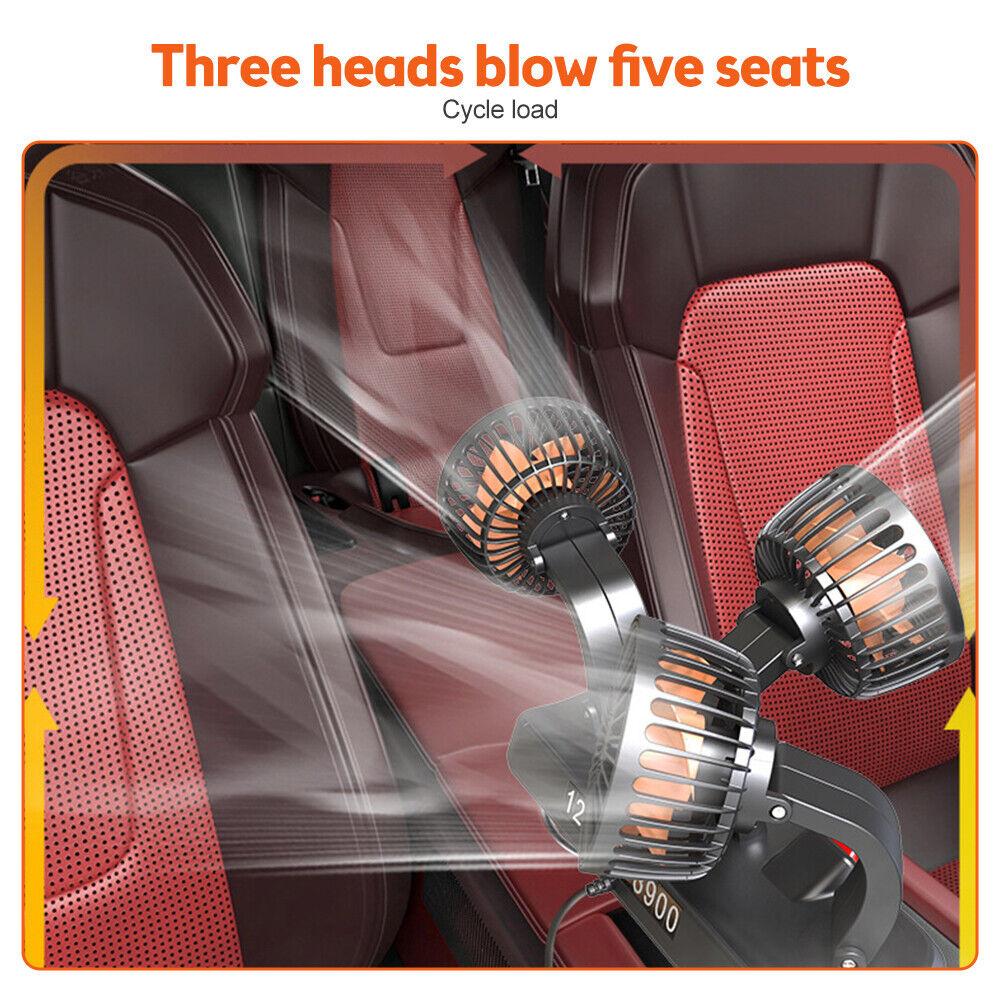 Car Fan 360° Adjustable 3 Head Air Fan Automotive Electric Fan USB/12V/24V Fan 2 Speeds Car Silent Fan For Home Desk Office Car Heat Shields 2
