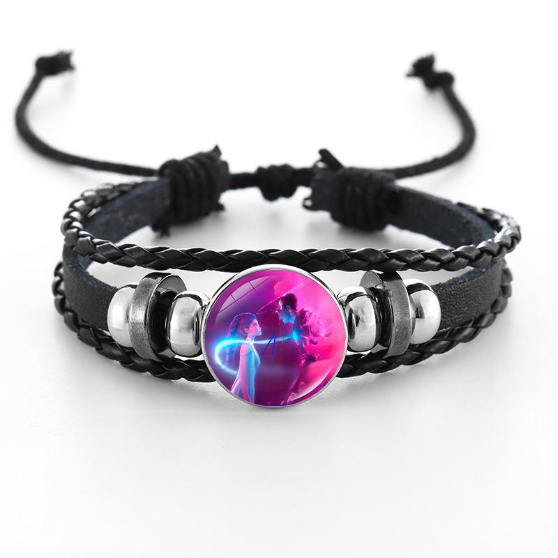 Cross-border Fashion Demon Hunter Bracelet: Time Gem Bangle for Men and Women, Couple's Leather Woven Black Hand Rope