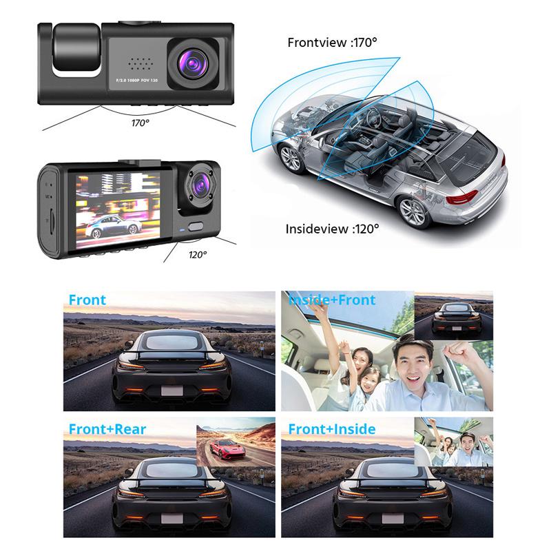 Buy 3 lens car camera recorder Front and Rear Inside IR Night Vision
