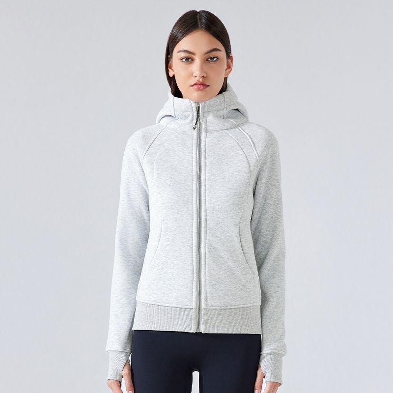 Winter Yoga Clothing Top Outdoor Sports Running Jacket Women Fall and Winter Fleece Cardigan Slim-Fit Hood Sweatshirt Women