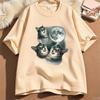 Three Cat Moon T Shirt Unisex Unisex Cotton Short Sleeve Funny Cat Parody TShirt Wolf Moon Cat Cute Kitten Tshirt Male Clothes Tops