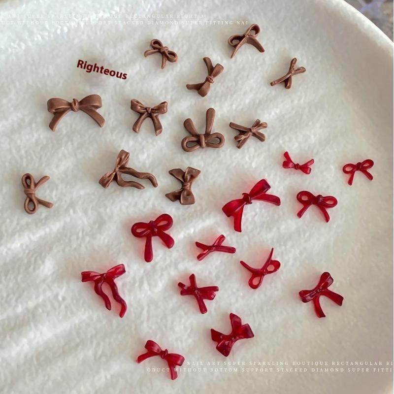 12 Grids/Box Bow Nail Art Decorations 3D Red Brown Bowknot Resin Charms Jewelry Diy Manicure Decoration Supplies Accessories