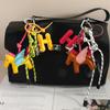 Miu Leather Pegasus Keychain with Strap and Charm