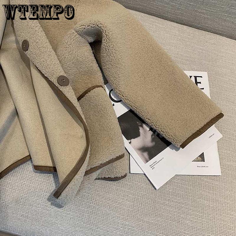 Round Collar Lambswool Coats Women's Spring Autumn Velvet Thick Solid Jackets Female Long Sleeve Casual Warm Cardigans