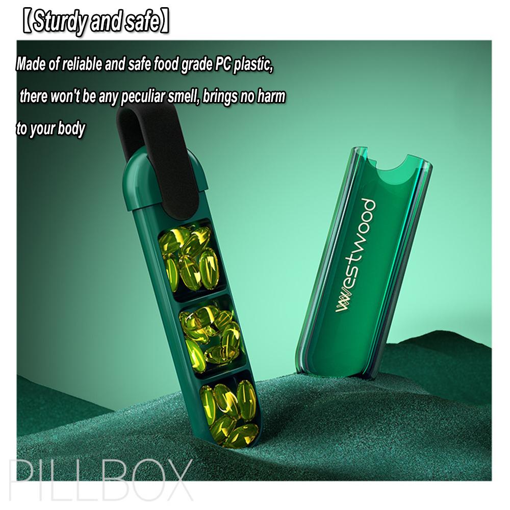 Kompakt Grön Resepillerdosa 3 Fack Bärbar Pillerlåda med Silikonhandtag Vattentät för Förvaring av Medicin
