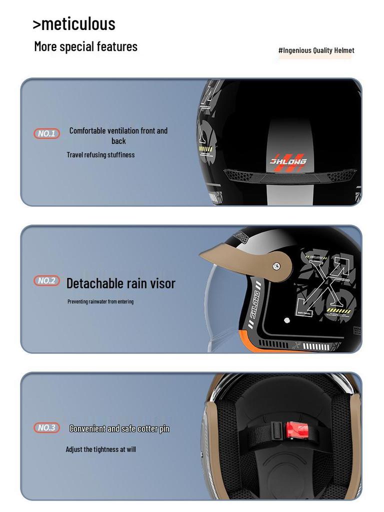 Junhao Electric Motorcycle Helmet with Hidden Lens - Unisex DOT-Certified Retro Harley Style