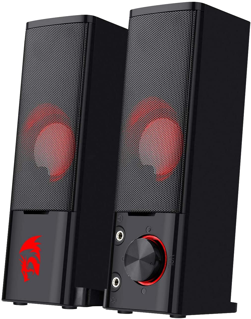 Redragon GS550 PC Gaming Luidsprekers, 2.0 Kanaals Soundbar voor Desktop Computers, Compact en Regelbaar Formaat, Koptelefoonaansluiting, Rode Achtergrondverlichting, USB-voeding