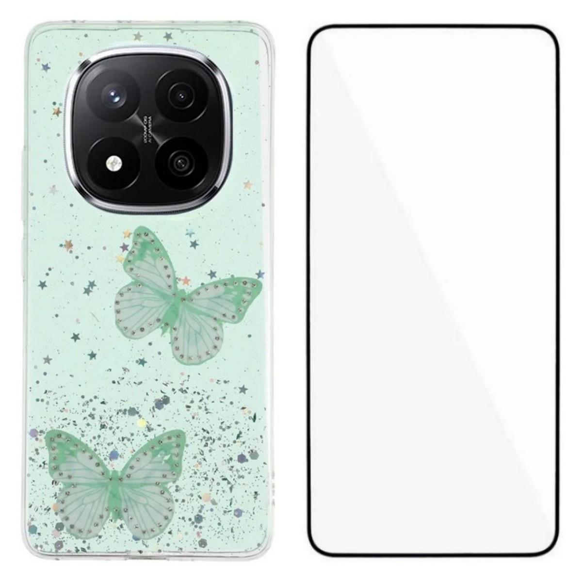 

Для Xiaomi Redmi Note 14 Pro+ 5G Чехол из ТПУ WANLONFENG Серии AW ПВХ Бабочка Эпоксидная Накладка для Телефона с HD Пленкой Green