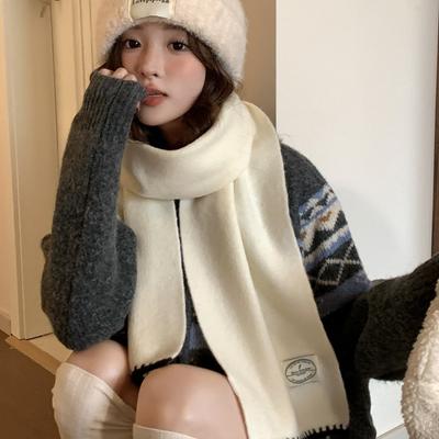 White Wool Versatile Soft Waxy Knitted Scarf Women's Winter Warm Long Scarf Casual Couple