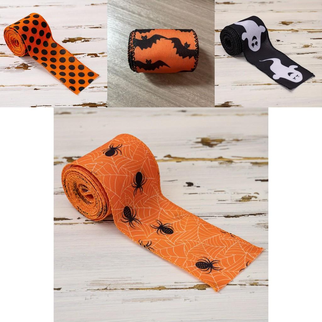 Kreatywna Dekoracja Halloweenowa Wstążki z Nadrukiem Kropki Pająk Nietoperz Do Pakowania Prezentów