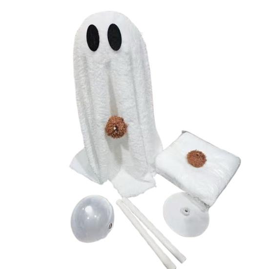 Light-Up Sherpa Ghosts with Pumpkin Cute Ghost Tabletop Decoration for Halloween Indoor Home Kitchen Fireplace Decor