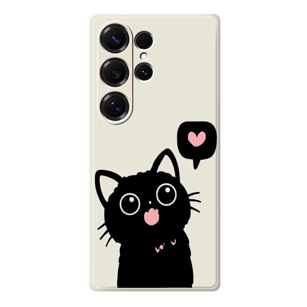 For Samsung Galaxy S25 Ultra Case Love Black Cat Pattern Printing Straight Edge TPU Phone Back Cover