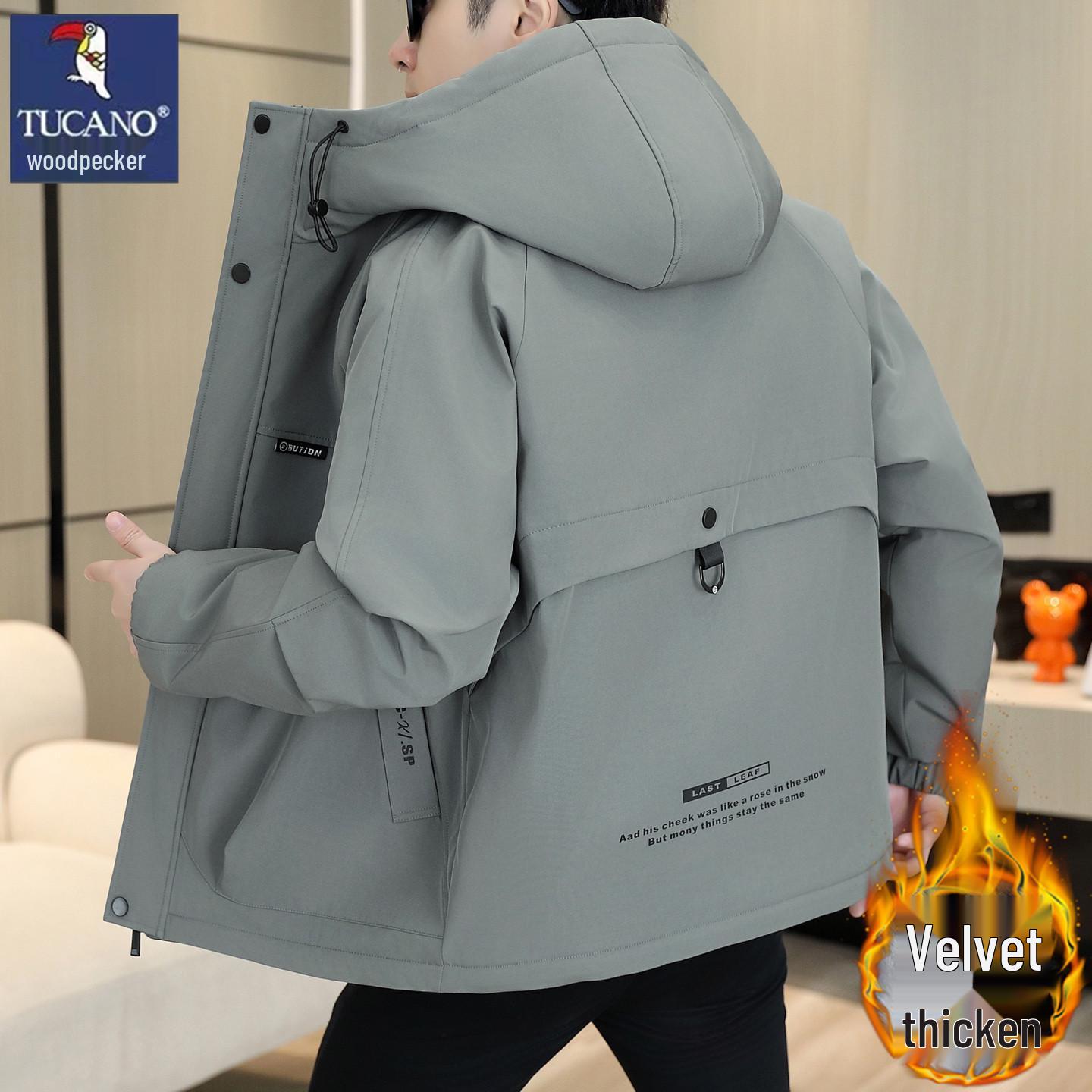 Woodpecker Men s 2025 Fleece-Lined Hooded Cotton Jacket - Winter Warmth & Style 4XL (90-100 kg)