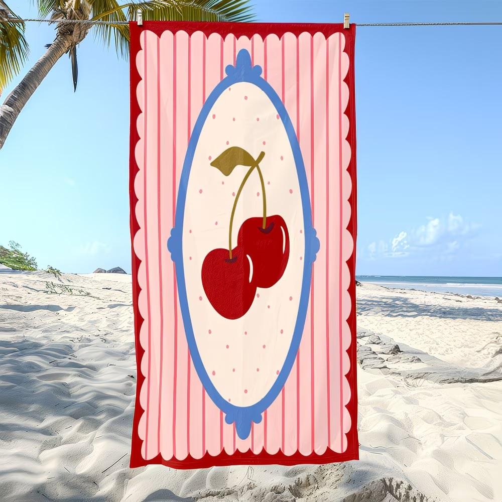 Retro Girly Cherry XL Microfiber Beach Towel, Giant Oversized Quick Dry Travel Blanket, Large Picnic Mat Yoga Gym Bath Towel