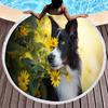 Cute Pet Dog Border Collie Round Beach Towel,Sand Free Beach Blanket Picnic Mat for Bathroom Pool Surf Travel Outdoor Meditation
