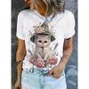Cat Fox Sloth Pattern T Shirt for Women Fun Animal 3D Printed Short Sleeves Summer Loose T-Shirts O-Neck Tees Streetwear Top