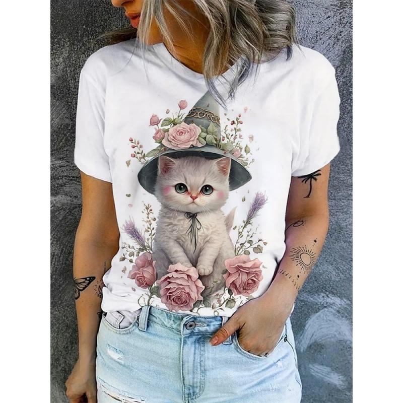 Cat Fox Sloth Pattern T Shirt for Women Fun Animal 3D Printed Short Sleeves Summer Loose T-Shirts O-Neck Tees Streetwear Top