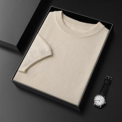 Men's Cashmere Short Sleeve Round Neck Pullover - Spring & Autumn Versatile Knit Base Layer Sweater