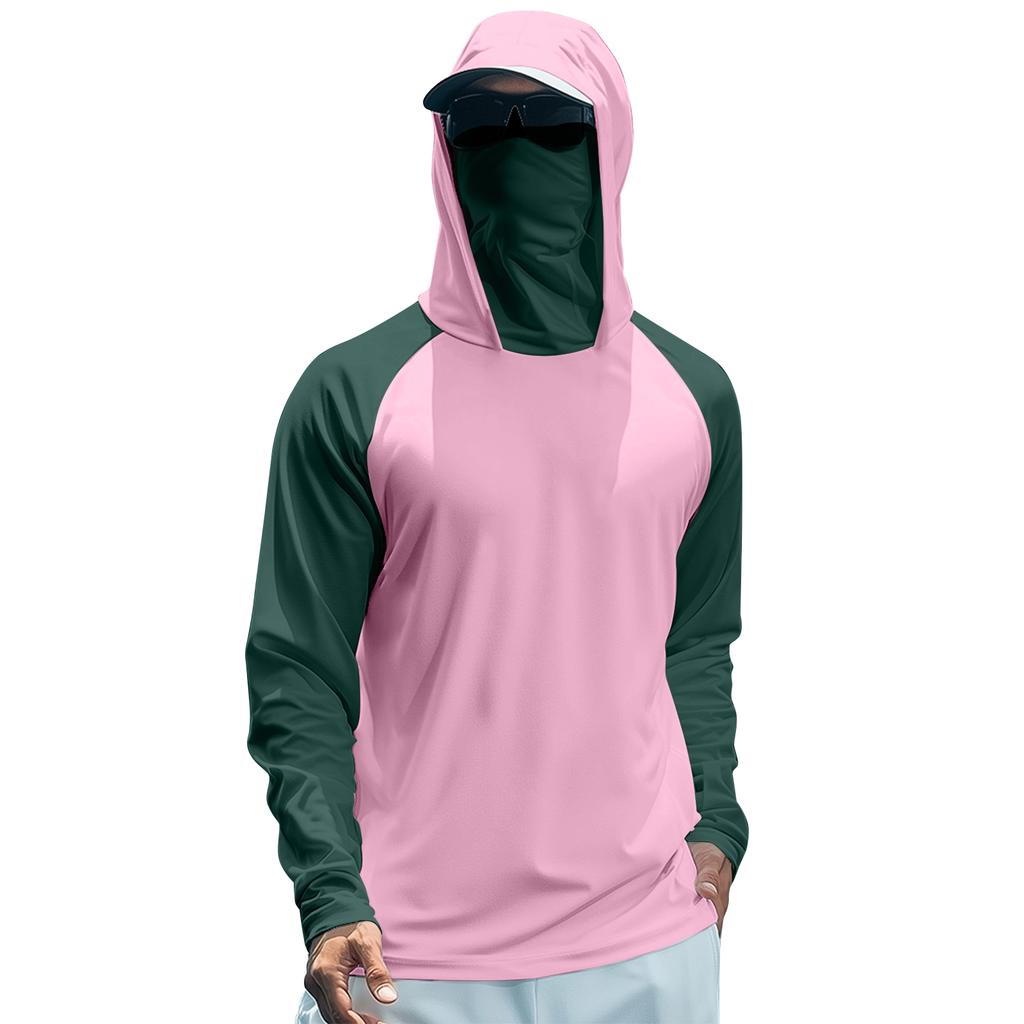 Men's Summer Color Matching Quick-drying Long-sleeved T-shirt Sun Clothing Fishing Fitness Sports Hooded Long-sleeved Top