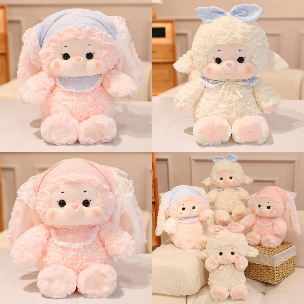Plush Sheep Rabbit Toy With Polka Dot Bow And Scarf Decoration For Kids Kids Gift And Home Decor