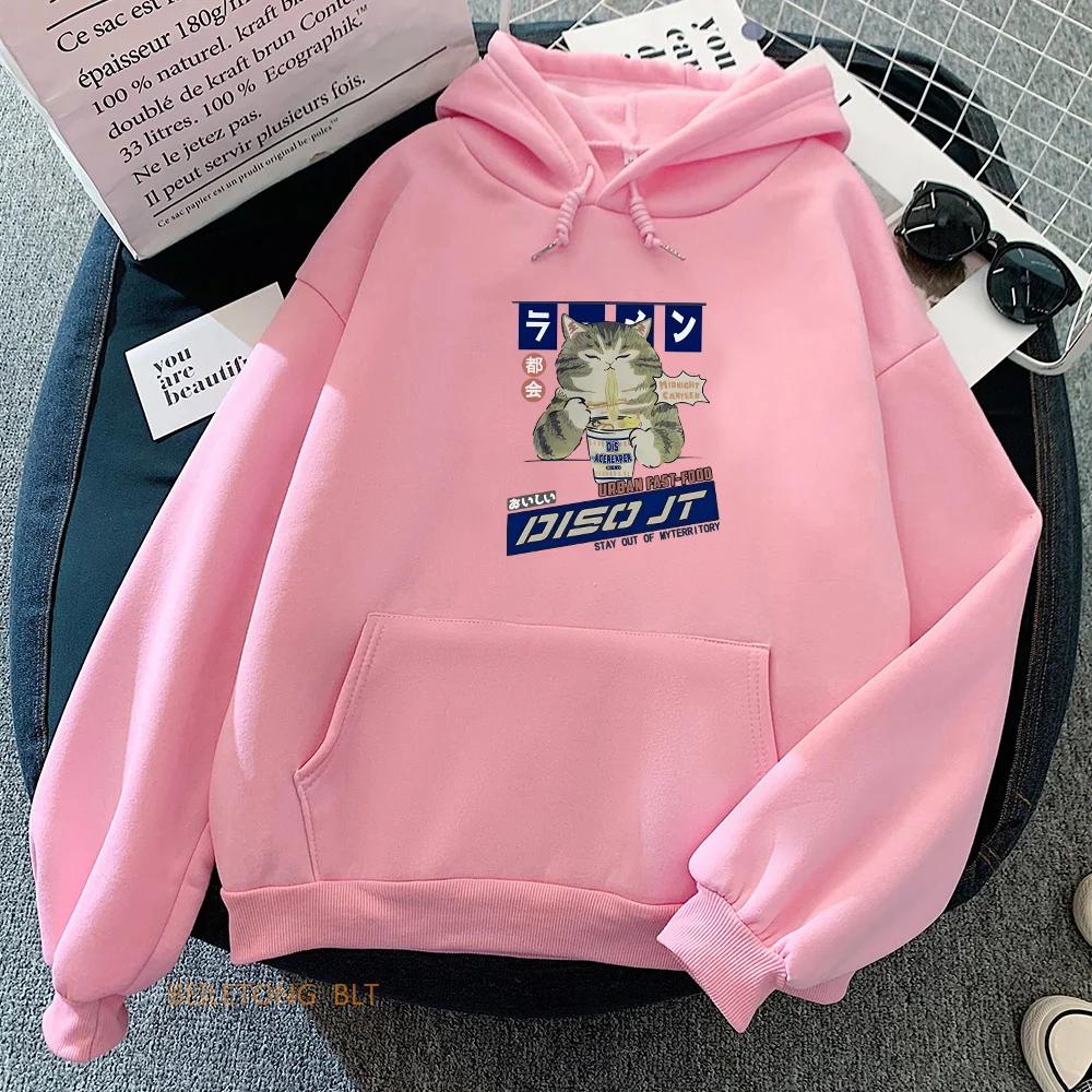 Japanese Kanji Simple Painting Cartoon Hoodies Women/Men Autumn/Winter Oversized Sweatshirts Fashion Loose and Soft Pullovers