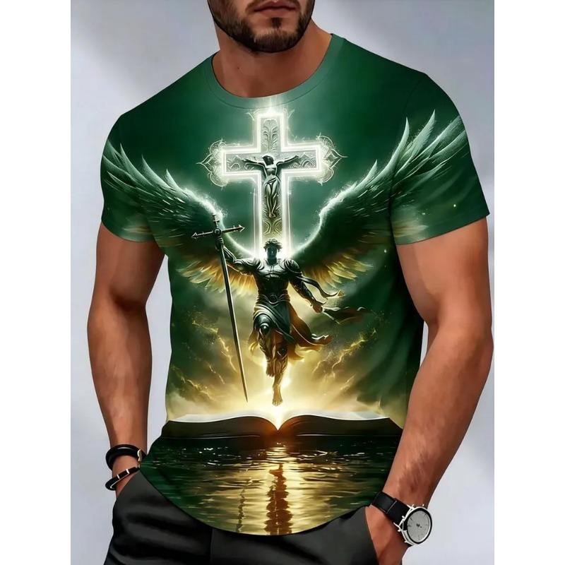 Summer Men's 3D Jesus Print Crew Neck T-Shirt