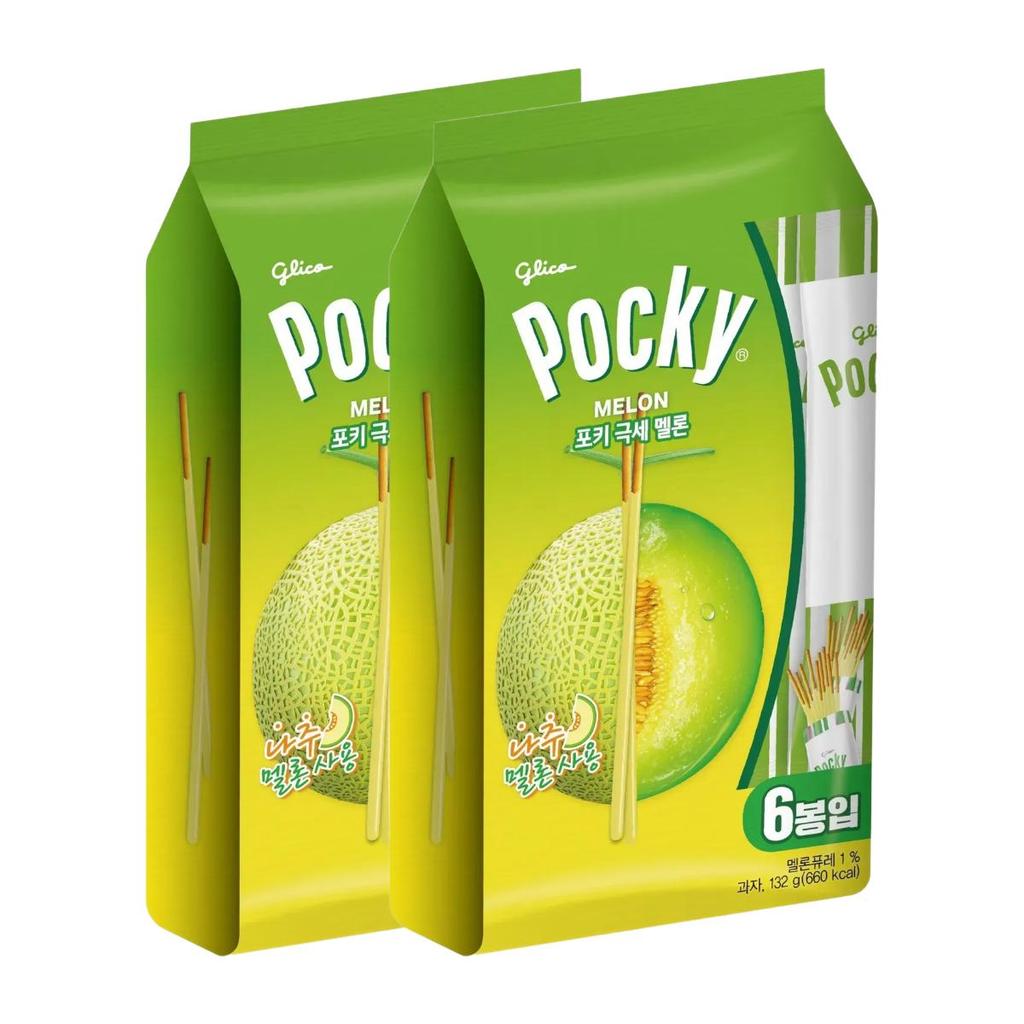 Haitai Pocky Ultra Slim Melon Family Pack Crisp & Sweet Biscuit Sticks 132g (22g X 6 Packs) X 2 Packs