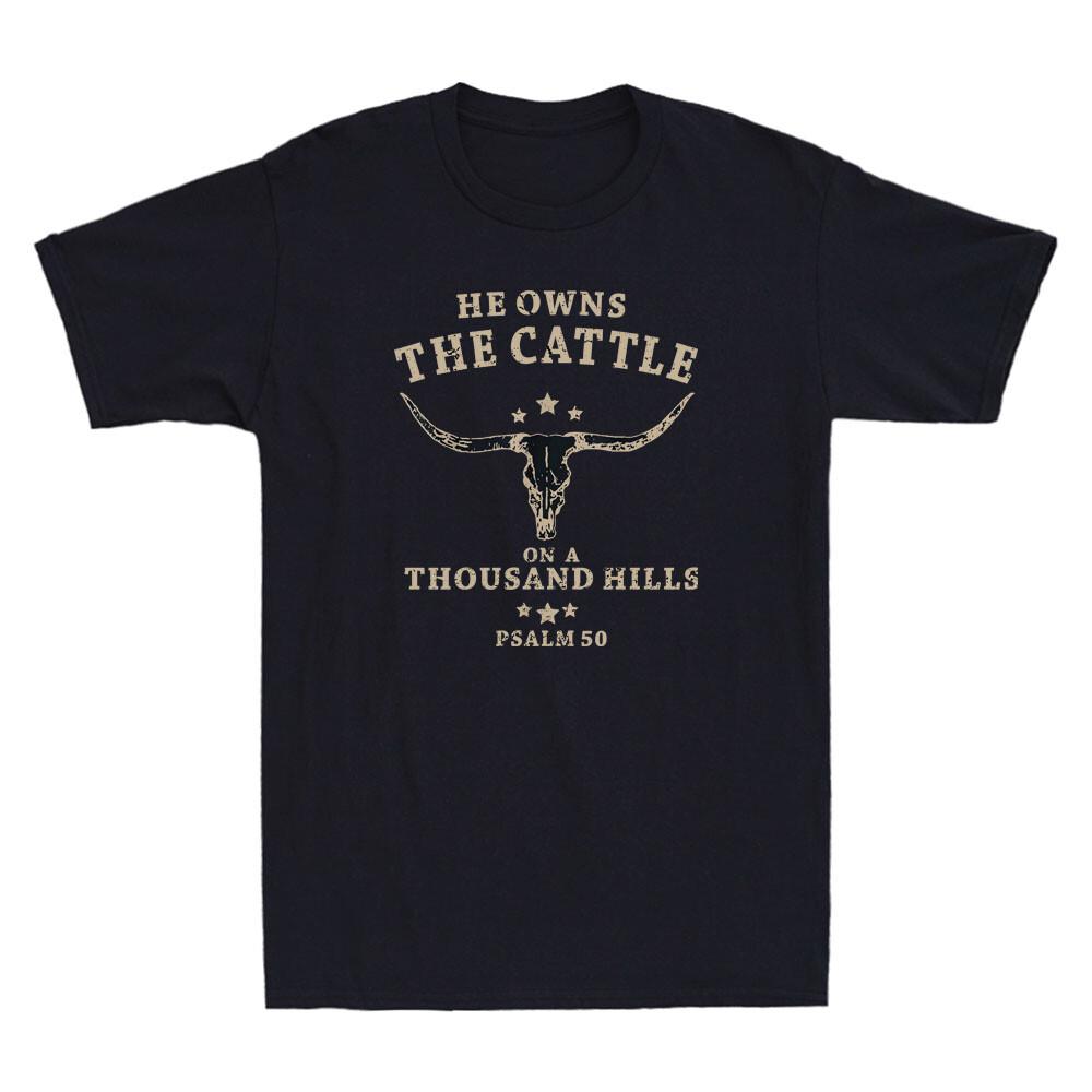 He Owns The Cattle On A Thousand Hills Psalm 50 Retro Unisexs Short Sleeve Tshirt