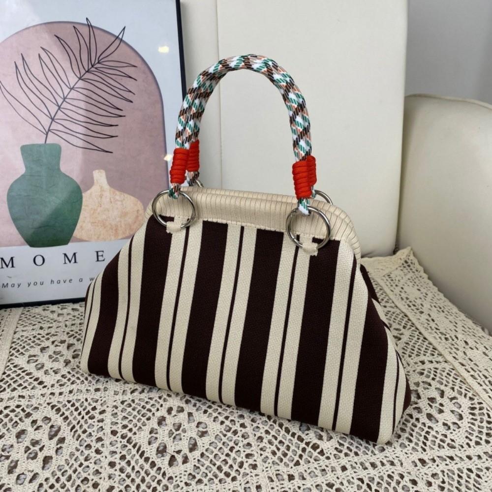 Colorful Print Top Handle Purse Knit Fabric Dumpling Shoulder Bag Cute Woven Handle Handbag  Work