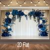 2D Elegant Blue Rose Floral Backdrop - Draped Curtain Photography Background Banner for Studio Photoshoot