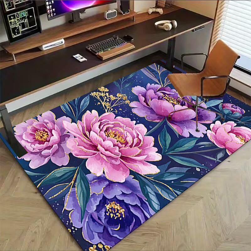 1pc Floral Artwork Area Rug Soft Flannel Floor Mat for Living Room, Bedroom and Carpet, Sofa Coffee Table Floor Mat, Decorative Rug Q02