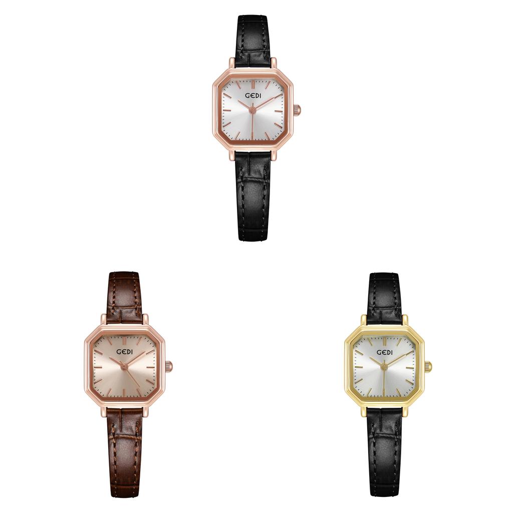 Retro Geometric Small Square Watch With Waterproof Leather Strap For Women