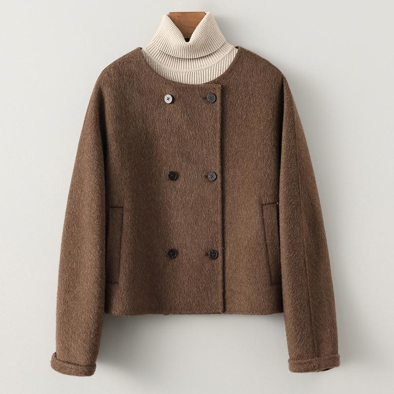 

Женское винтажное шерстяное короткое пальто с круглым вырезом, свободные толстые куртки, шикарная уличная верхняя одежда с длинным рукавом S коричневый