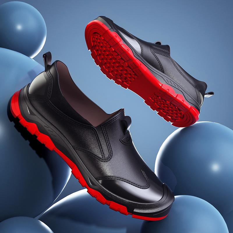 Low-top men's rain shoes flat-soled adult non-slip waterproof shoes shallow mouth lightweight work shoes rubber shoes short overshoes chef shoes