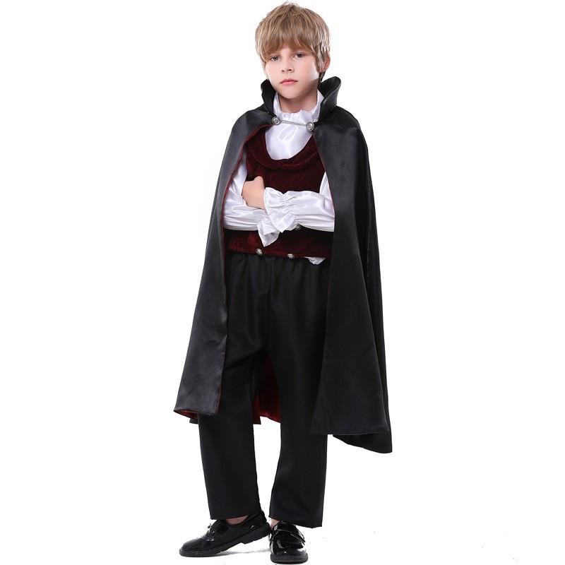 Boys Vampire Costume Set Black Red Cape Formal Outfit Halloween Party Stage Performance