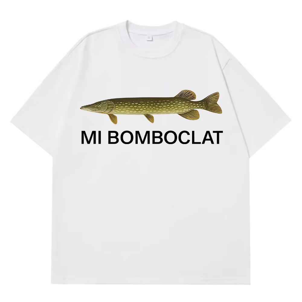 Summer Men's Letter Fish Print Round Neck T-shirt Casual Plus Size Pure Cotton Soft Breathable High-quality Short Sleeved Shirt