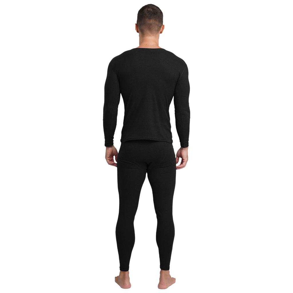 Mens Long Sleeve Round Neck Thermal Underwear Warm Base Layer Soft Breathable Tops Bottom Set Winter Cold Weather Wear