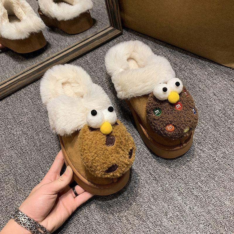Fairy style high-end fluffy slippers female outer wear 2025 autumn and winter new fashionable and cute thick-soled soft-soled cotton slippers