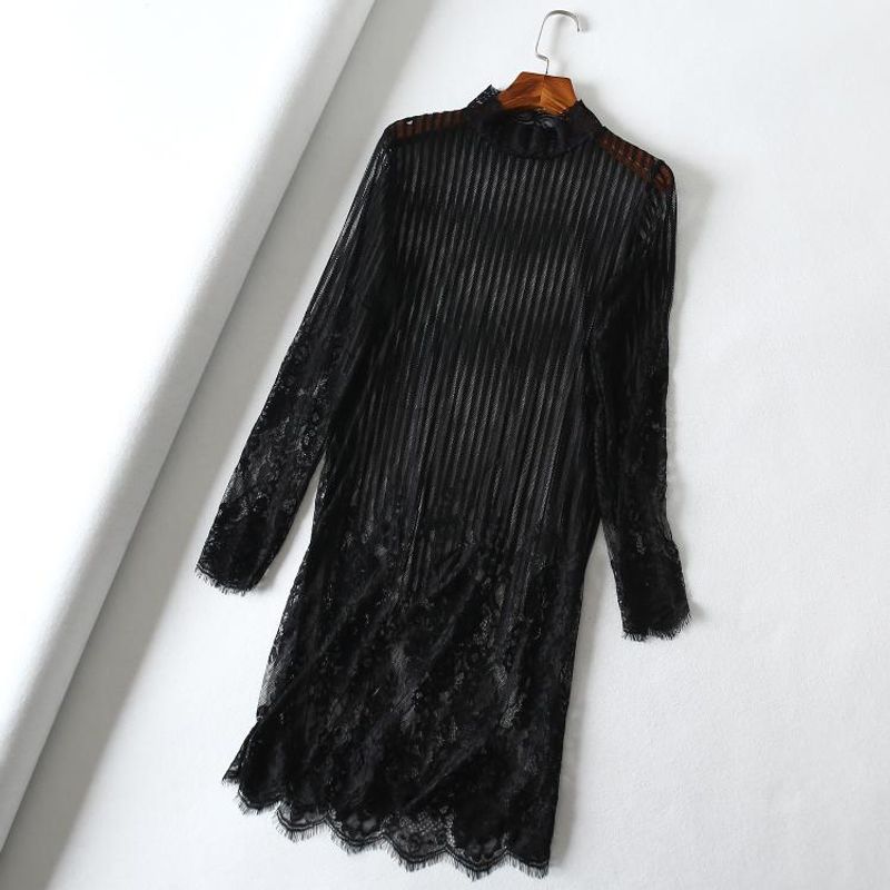 

Dress Slim Pullover Loose plus Size Mesh Lace Black M