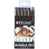 Set of 6 Black Felt-Tip Pens and Mechanical Pencil - Manga Set - Sakura Pigma