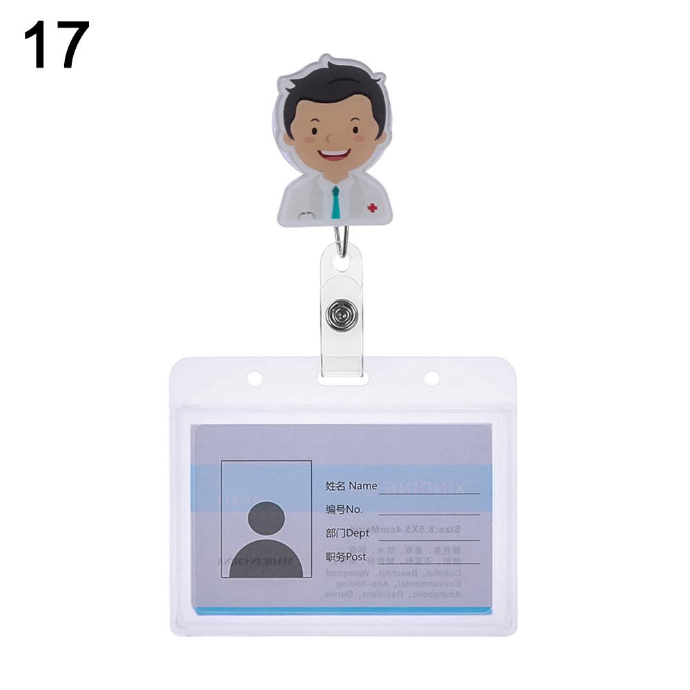 Cartoon Nurse Doctor ID Badge Holder with Retractable Reel, Retractable Metal Clip Business Work Card/Name Tags Badge Holders