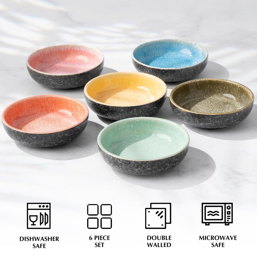 MIAMIO Mini Dip Bowl Set of 6 Side Dish Soy Sauce Dip Small Snack Bowl Las Palmitas Collection - (90 ml) / Bowl, Dish, Bowl, -