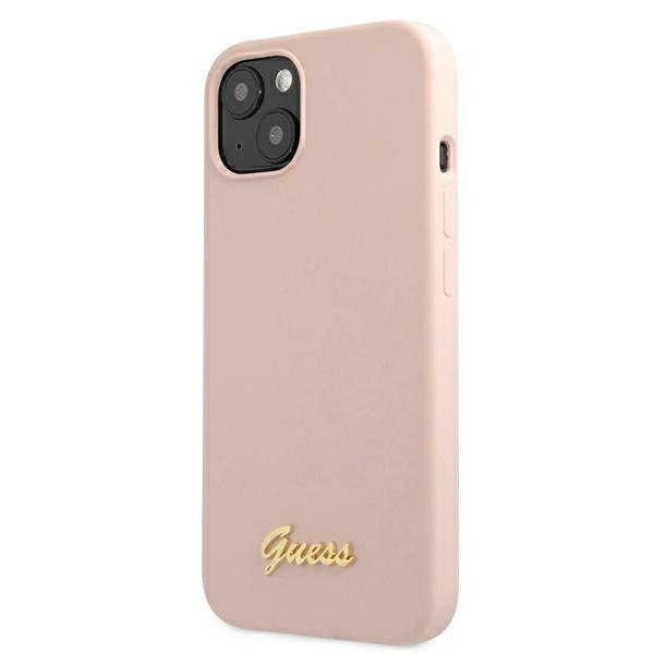 Guess Guhmp13Mlslmglp Iphone 13 / 14 /15 6.1 Jasnoróżowy/Light Pink Hardcase Silicone Script Gold Logo Magsafe
