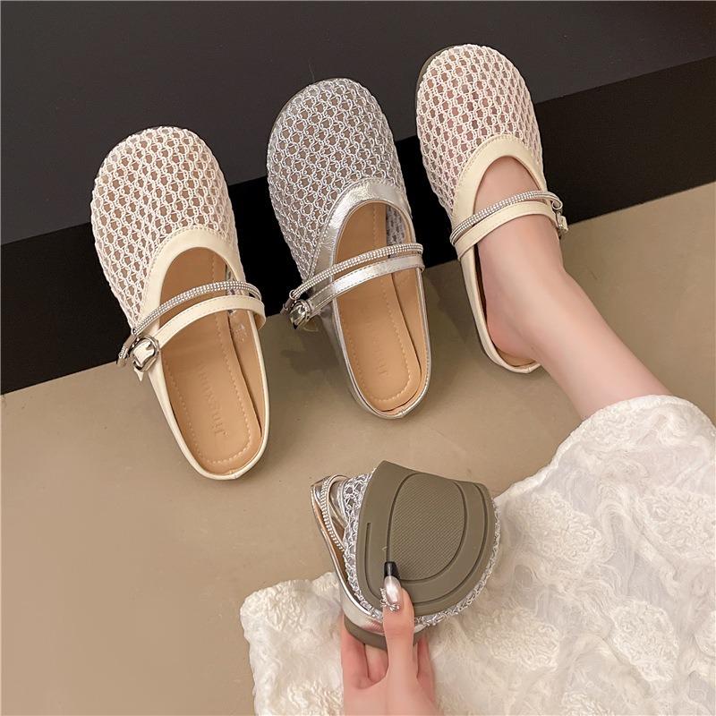 Hollow Fishing Net Breathable Women's Flat Bottom Summer New Outer Wear Bag Head Half Slippers Sandals