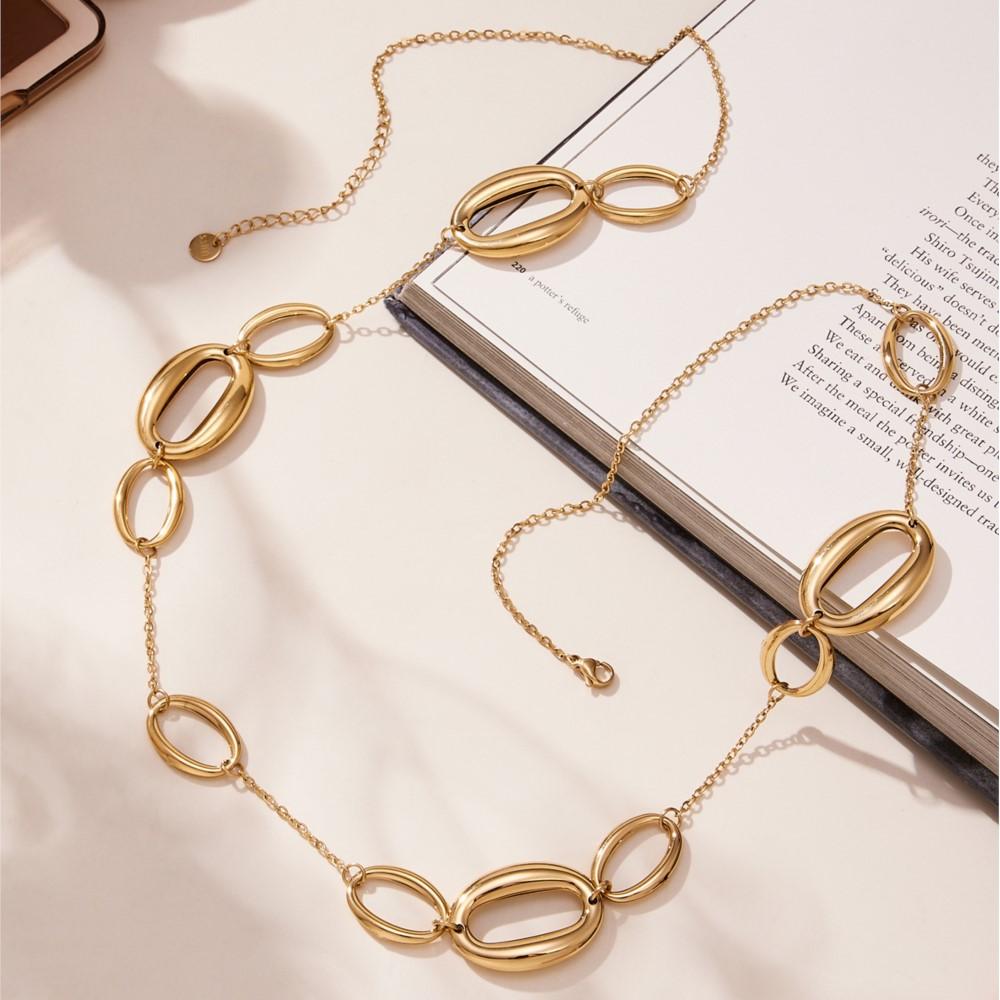 High-Polish Oval Ring Link Chain Necklace In Stainless Steel 18k Gold Plated Waterproof Sweater Chains Long Necklaces for Women