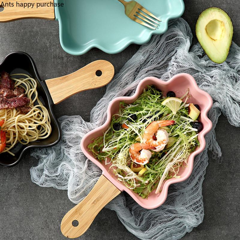 Irregularly Baked Ceramic Plate Leaf Shape Disk Cheese Risotto Fruit Salad Plate Restaurant Tableware Dessert Snack Plate