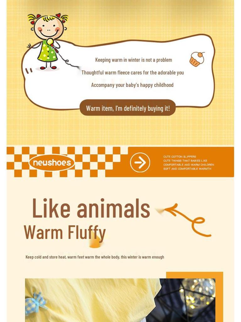 Children's Furry Cotton Slippers for Boys & Girls - Cozy Indoor Shoes for Baby & Parent, Ideal for Autumn & Winter.