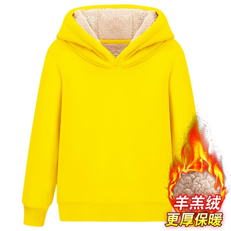 Solid Thick Fleece Lined Hooded Pullover Sweatshirt For Unisex Kids Boys Girls
